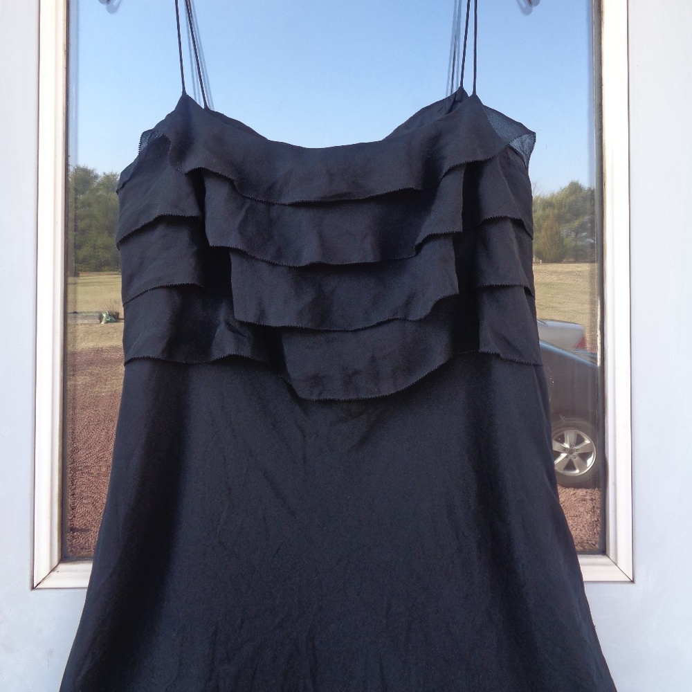 3/$30 LOFT dress 100% silk shell ruffle top black classic event party size 10 - Picture 4 of 17